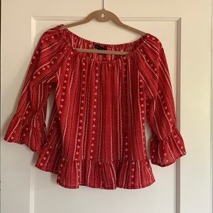 Sanctuary off the shoulder flare sleeve blouse